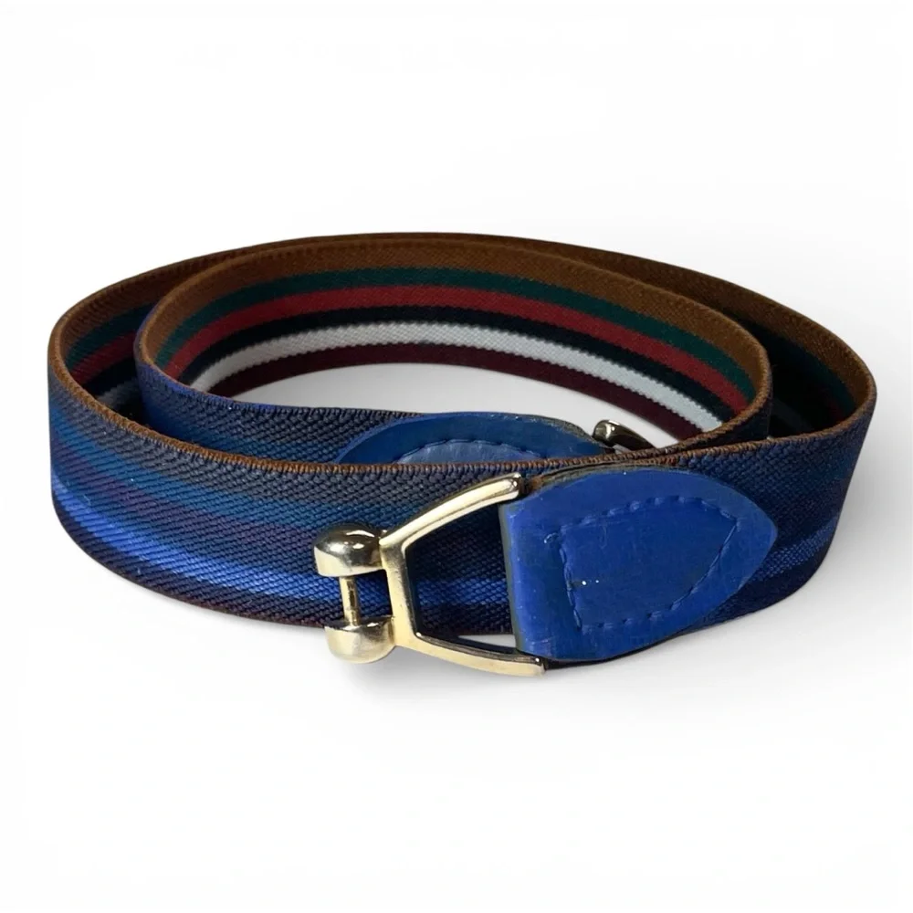 Reversible Vintage Striped Belt Metal Equestrian Thin Stretch Elastic Preppy